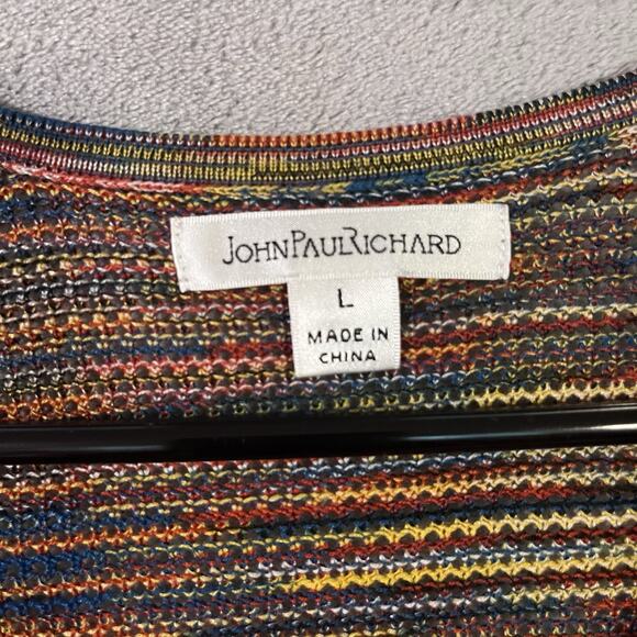 JOHN PAUL RICHARD Knit Tunic Top Autumn Colors Womens Sz L V-neck Long Sleeve - Picture 5 of 10